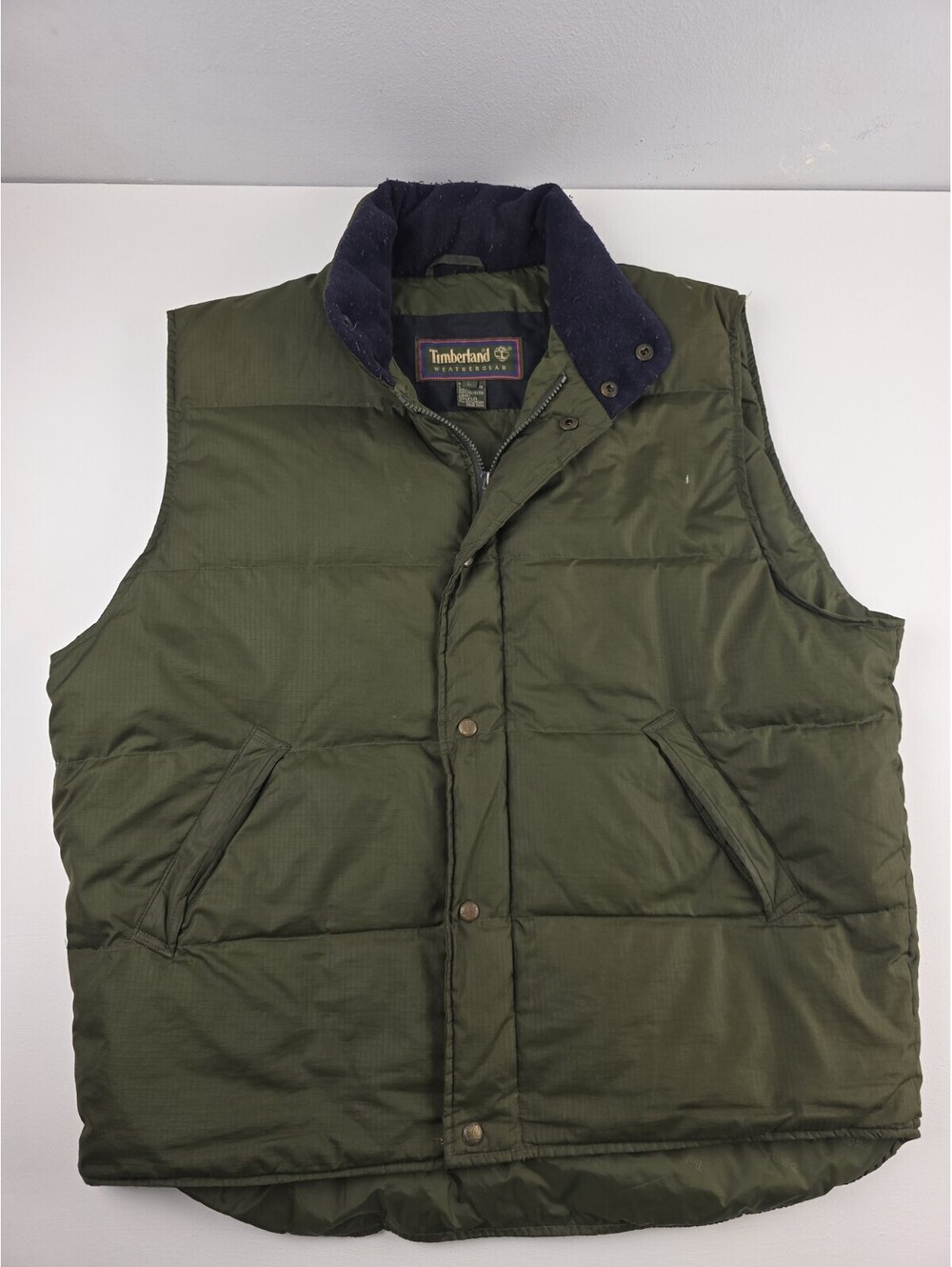 Timberland Weathergear Puffer Vest Sz L Olive Goose Down Quilted Vintage '96